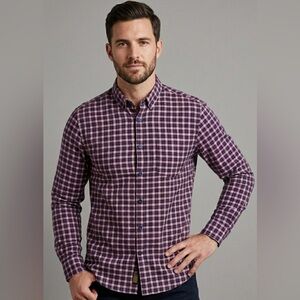 Men's Plaid Button-Down Shirt in Blue and Red